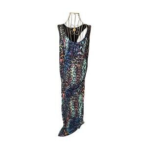 thalia sodi Long‎ Dress Ruched Sides Leopard Print Gold Metal Designs Racer Back